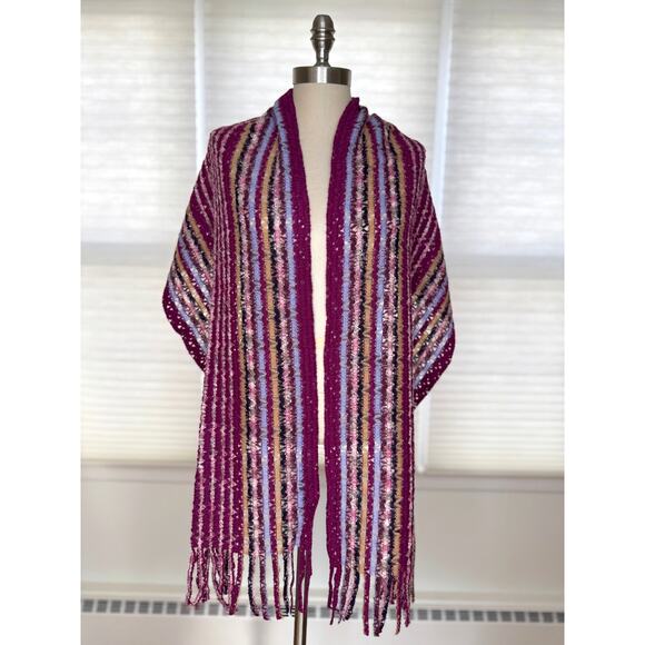 Vintage Missoni Scarf, Mohair Blend, Pink Burgundy, Fringe, Italy, Y2K NWT - Picture 3 of 8